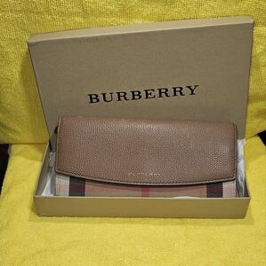 Burberry Brown House Check Canvas Leather Flap Continental Long Wallet